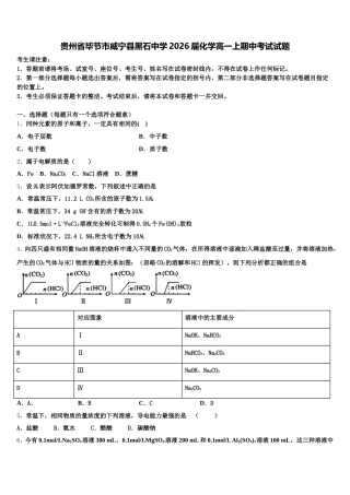 贵州省毕节市威宁县黑石中学2026届化学高一上期中考试试题含解析