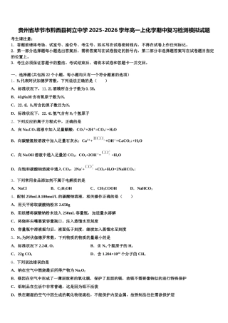 贵州省毕节市黔西县树立中学2025-2026学年高一上化学期中复习检测模拟试题含解析