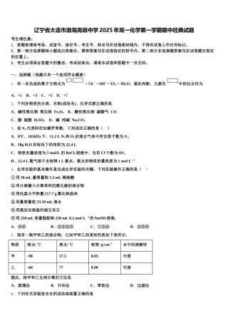 辽宁省大连市渤海高级中学2025年高一化学第一学期期中经典试题含解析