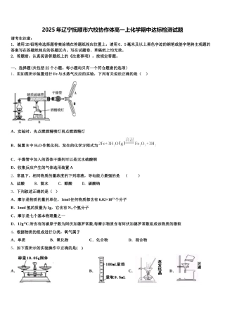 2025年辽宁抚顺市六校协作体高一上化学期中达标检测试题含解析