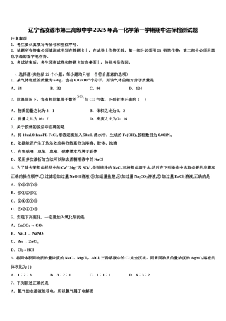 辽宁省凌源市第三高级中学2025年高一化学第一学期期中达标检测试题含解析