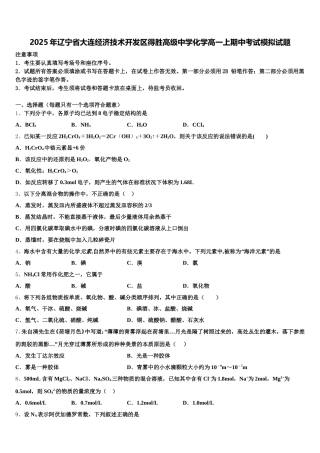 2025年辽宁省大连经济技术开发区得胜高级中学化学高一上期中考试模拟试题含解析