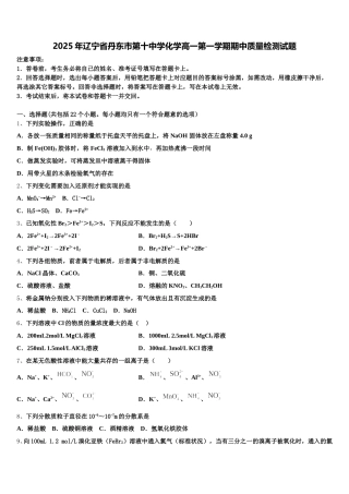 2025年辽宁省丹东市第十中学化学高一第一学期期中质量检测试题含解析