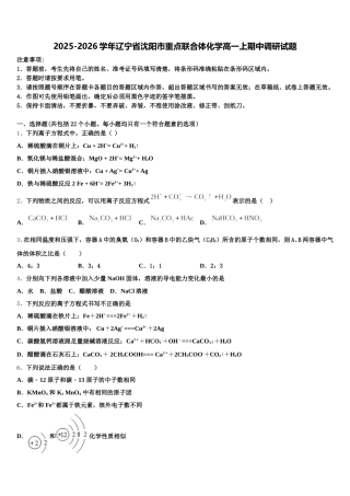 2025-2026学年辽宁省沈阳市重点联合体化学高一上期中调研试题含解析