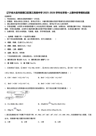 辽宁省大连市旅顺口区第三高级中学2025-2026学年化学高一上期中统考模拟试题含解析