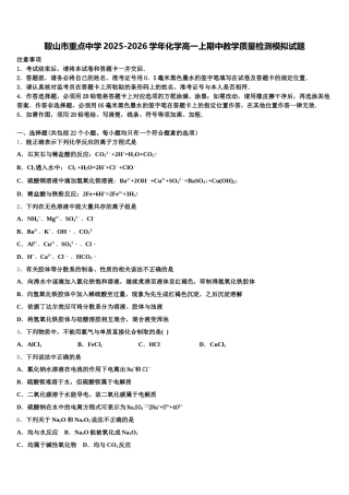 鞍山市重点中学2025-2026学年化学高一上期中教学质量检测模拟试题含解析