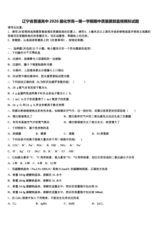 辽宁省普通高中2026届化学高一第一学期期中质量跟踪监视模拟试题含解析