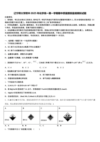 辽宁师大学附中2025年化学高一第一学期期中质量跟踪监视模拟试题含解析
