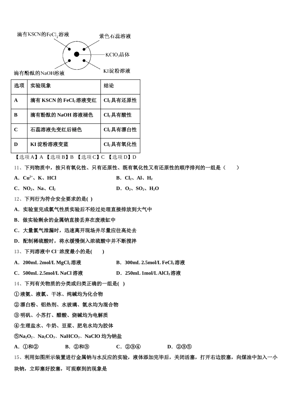 2025年辽宁省大石桥市第二高级中学化学高一上期中学业质量监测模拟试题含解析_第3页