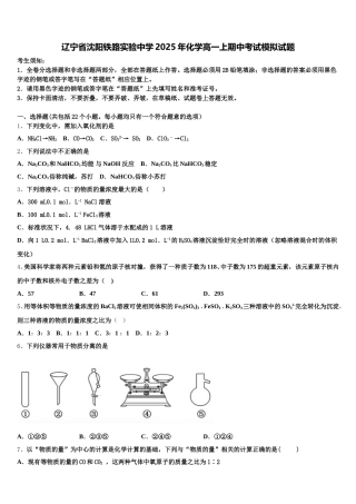 辽宁省沈阳铁路实验中学2025年化学高一上期中考试模拟试题含解析