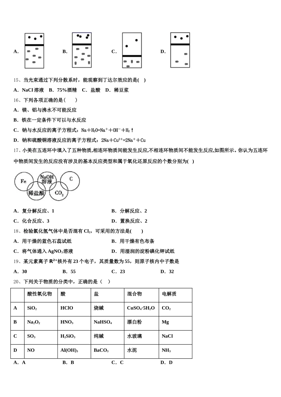 2025年辽宁省大连市一零三中学化学高一第一学期期中达标检测模拟试题含解析_第3页