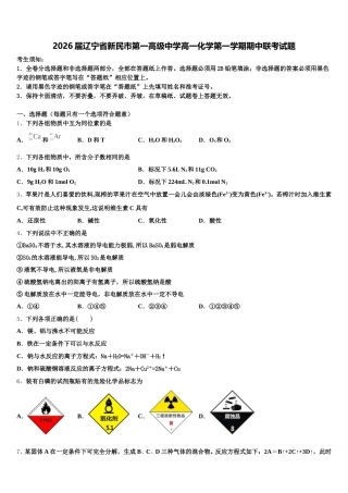 2026届辽宁省新民市第一高级中学高一化学第一学期期中联考试题含解析