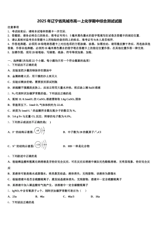 2025年辽宁省凤城市高一上化学期中综合测试试题含解析