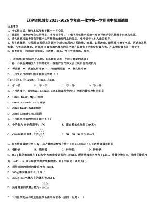辽宁省凤城市2025-2026学年高一化学第一学期期中预测试题含解析