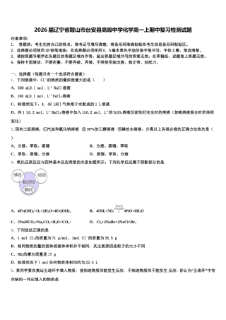 2026届辽宁省鞍山市台安县高级中学化学高一上期中复习检测试题含解析