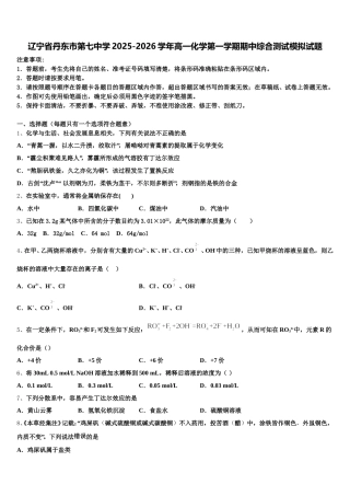 辽宁省丹东市第七中学2025-2026学年高一化学第一学期期中综合测试模拟试题含解析
