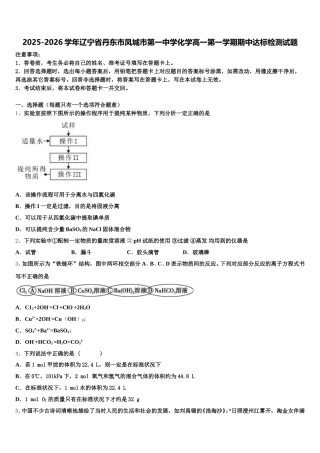 2025-2026学年辽宁省丹东市凤城市第一中学化学高一第一学期期中达标检测试题含解析