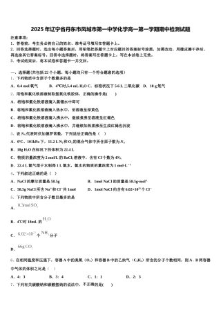 2025年辽宁省丹东市凤城市第一中学化学高一第一学期期中检测试题含解析