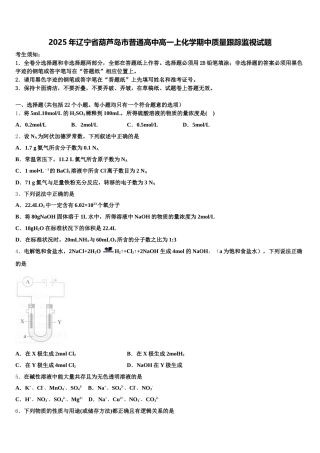 2025年辽宁省葫芦岛市普通高中高一上化学期中质量跟踪监视试题含解析
