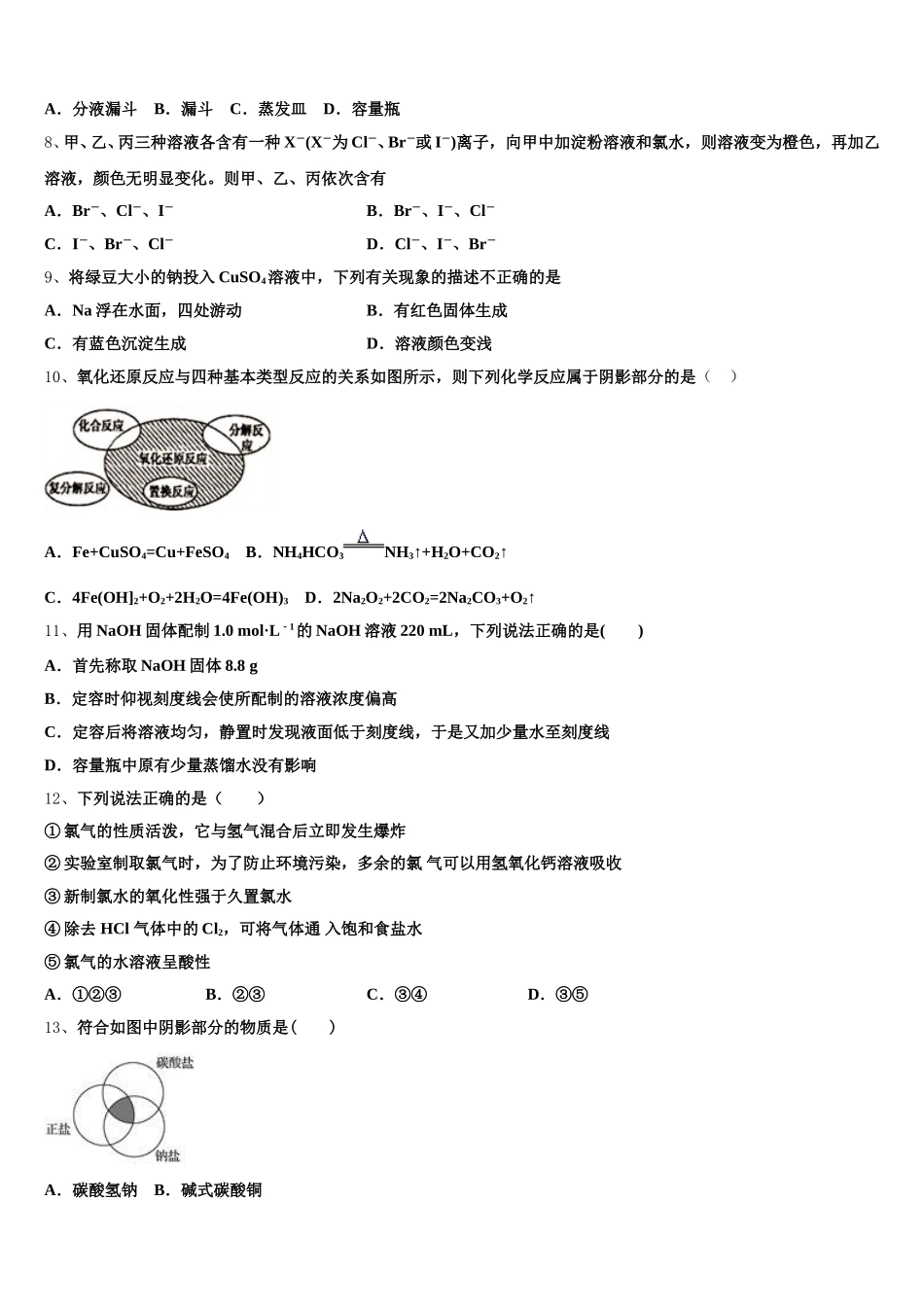2026届辽宁省沈阳市第二十中学化学高一第一学期期中复习检测试题含解析_第2页