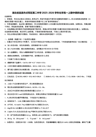 湖北省宜昌市点军区第二中学2025-2026学年化学高一上期中调研试题含解析