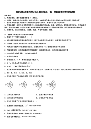 湖北省松滋市四中2026届化学高一第一学期期中联考模拟试题含解析