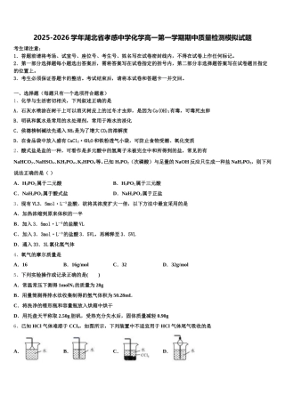 2025-2026学年湖北省孝感中学化学高一第一学期期中质量检测模拟试题含解析