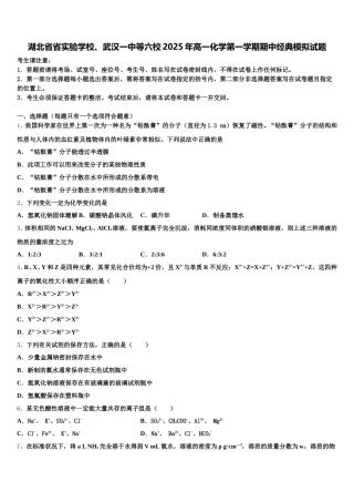 湖北省省实验学校、武汉一中等六校2025年高一化学第一学期期中经典模拟试题含解析
