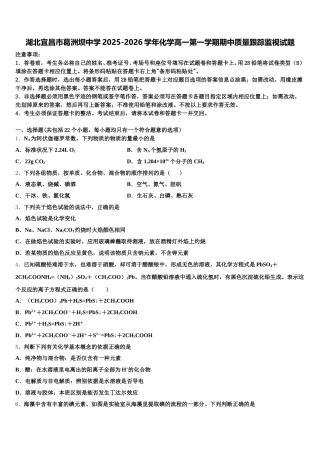 湖北宜昌市葛洲坝中学2025-2026学年化学高一第一学期期中质量跟踪监视试题含解析