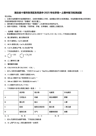 湖北省十堰市张湾区东风高中2025年化学高一上期中复习检测试题含解析