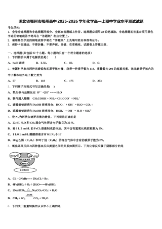 湖北省鄂州市鄂州高中2025-2026学年化学高一上期中学业水平测试试题含解析