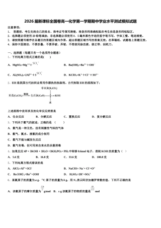 2026届新课标全国卷高一化学第一学期期中学业水平测试模拟试题含解析