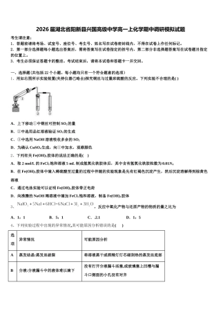 2026届湖北省阳新县兴国高级中学高一上化学期中调研模拟试题含解析