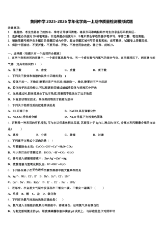 黄冈中学2025-2026学年化学高一上期中质量检测模拟试题含解析