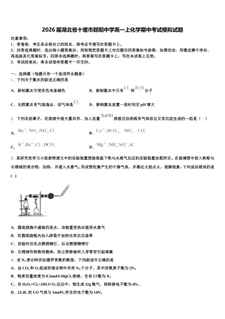 2026届湖北省十堰市郧阳中学高一上化学期中考试模拟试题含解析