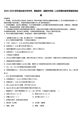 2025-2026学年湖北省沙市中学、恩施高中、郧阳中学高一上化学期中教学质量检测试题含解析