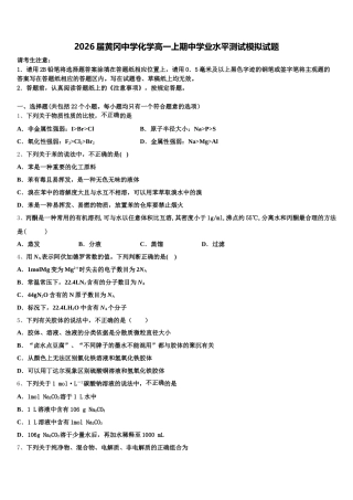2026届黄冈中学化学高一上期中学业水平测试模拟试题含解析