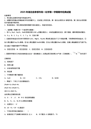 2025年湖北省孝感市高一化学第一学期期中经典试题含解析