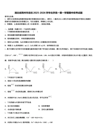 湖北省荆州市名校2025-2026学年化学高一第一学期期中统考试题含解析