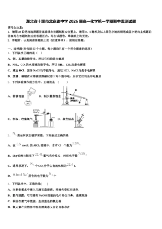 湖北省十堰市北京路中学2026届高一化学第一学期期中监测试题含解析