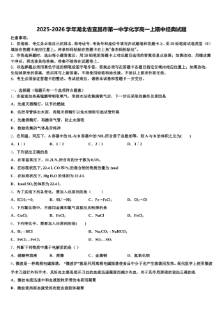 2025-2026学年湖北省宜昌市第一中学化学高一上期中经典试题含解析