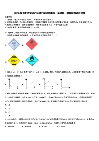 2026届湖北省黄冈市麻城市实验高中高一化学第一学期期中调研试题含解析