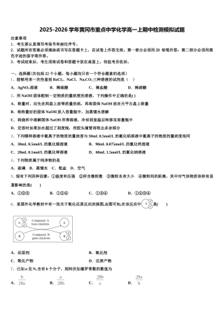 2025-2026学年黄冈市重点中学化学高一上期中检测模拟试题含解析