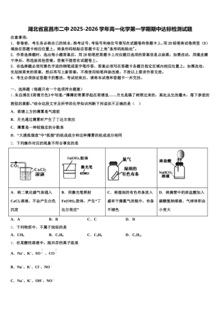 湖北省宜昌市二中2025-2026学年高一化学第一学期期中达标检测试题含解析