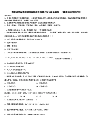 湖北省武汉市蔡甸区实验高级中学2025年化学高一上期中达标检测试题含解析