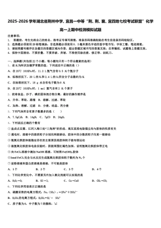 2025-2026学年湖北省荆州中学、宜昌一中等“荆、荆、襄、宜四地七校考试联盟”化学高一上期中检测模拟试题含解析