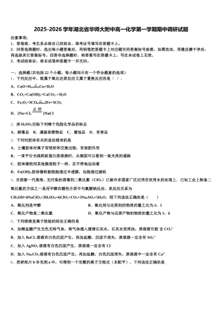 2025-2026学年湖北省华师大附中高一化学第一学期期中调研试题含解析