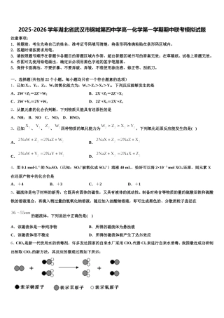 2025-2026学年湖北省武汉市钢城第四中学高一化学第一学期期中联考模拟试题含解析