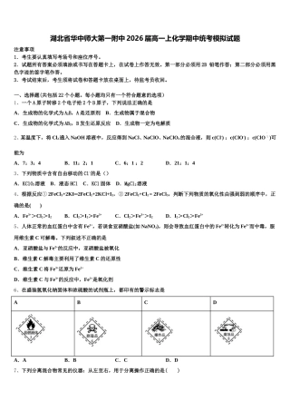 湖北省华中师大第一附中2026届高一上化学期中统考模拟试题含解析
