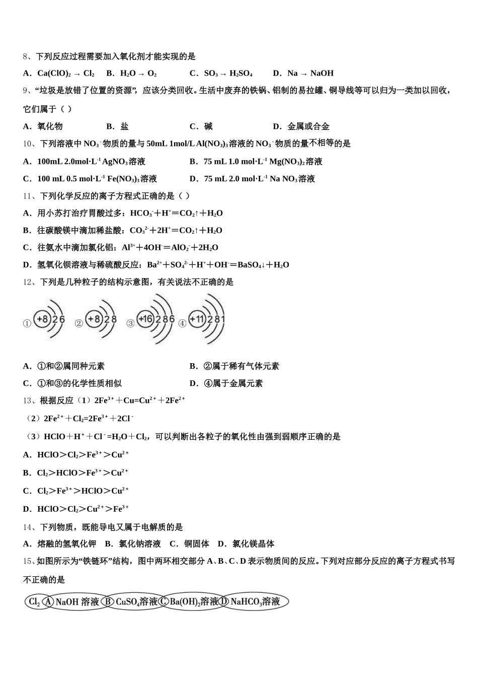 2026届湖北省当阳市第一高级中学高一化学第一学期期中达标检测模拟试题含解析_第2页